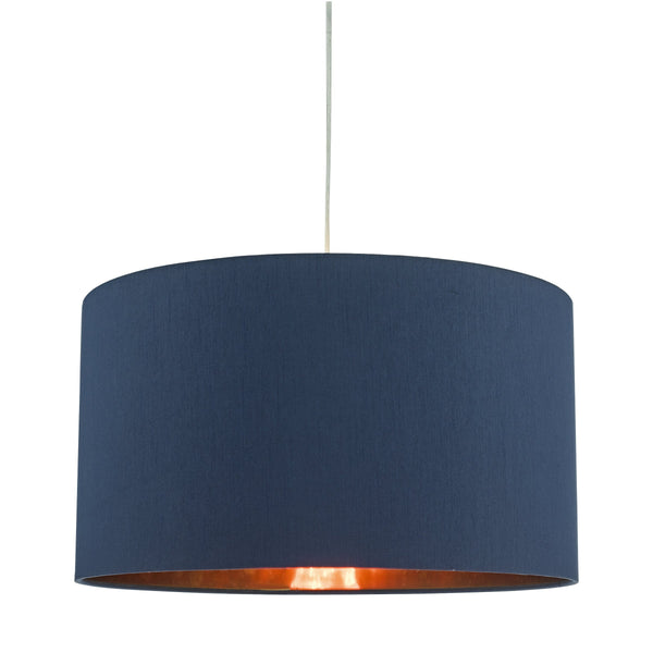 Dar TIM6523 Timon Faux Silk Easy Fit Drum Pendant Shade Navy Blue/Copper 40cm
