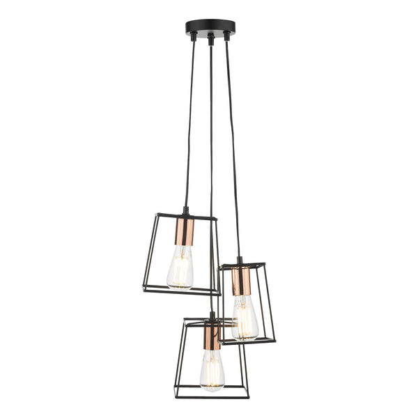 Dar TOW0322 Tower 3 Light Cluster Pendant Black & Copper