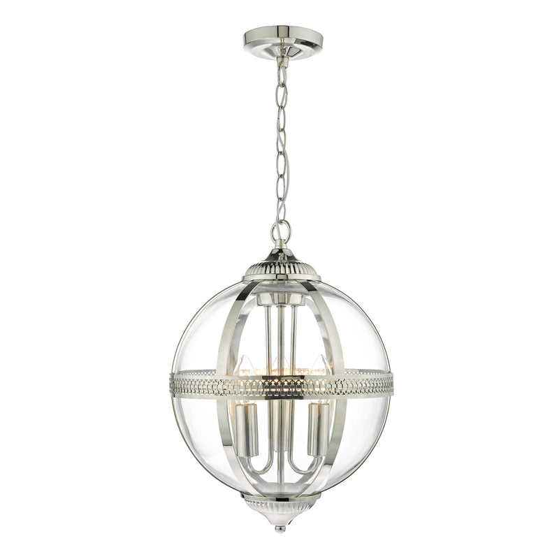 Dar VAN0338 Vanessa 3lt Pendant Polished Nickel & Glass