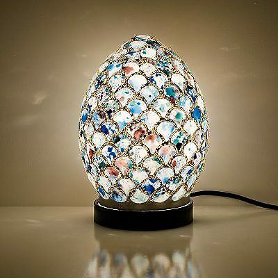 Febland LM77BLT Blue Mosaic Tile Vintage Small Egg Table Lamp 20cm